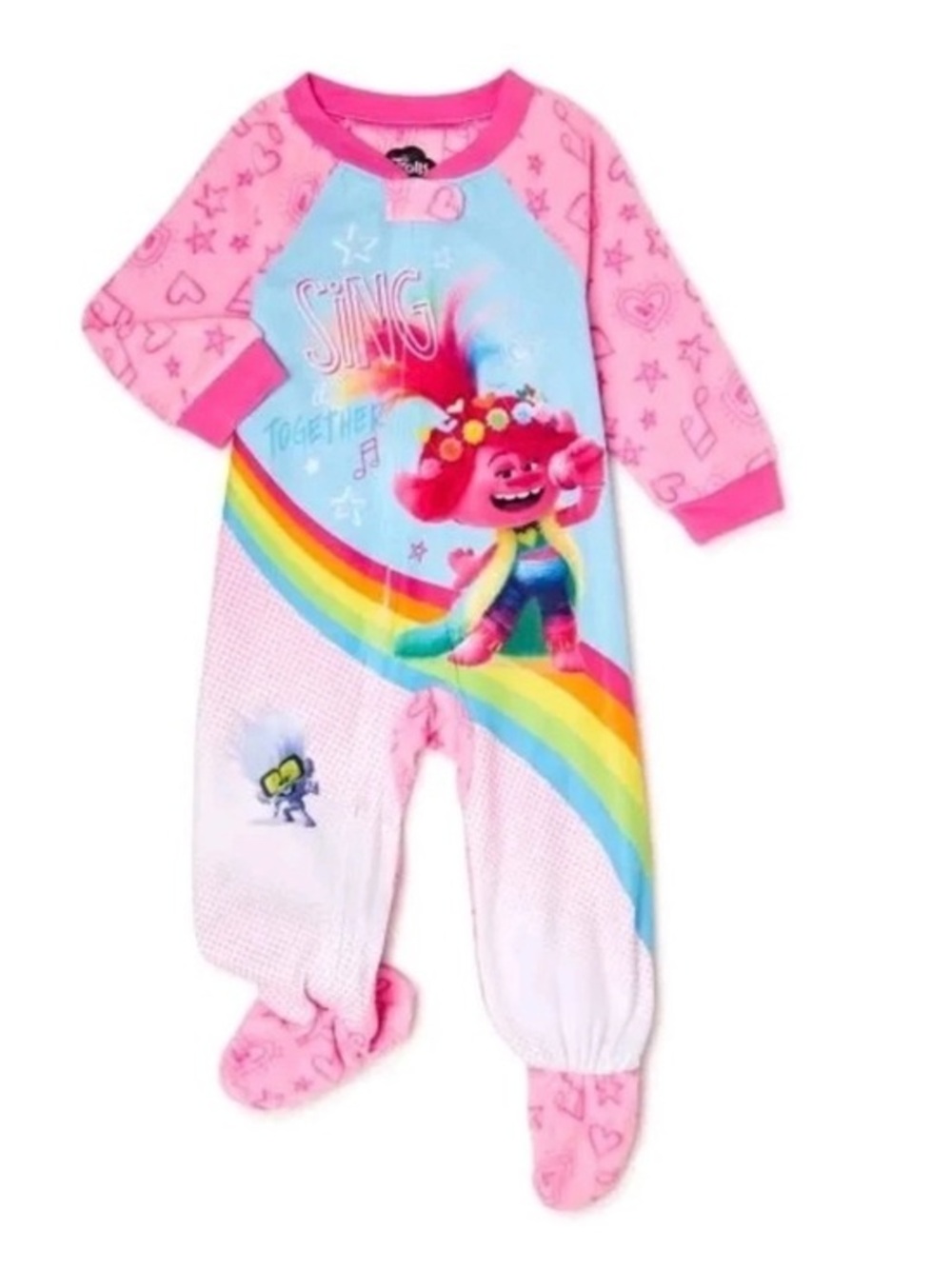 NWT. DreamWorks Trolls Pink & Blue Rainbow One-Piece Sleepwear